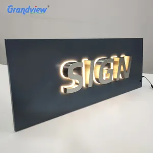 Logo Perusahaan 3D Surat Menyala Dalam Ruangan Luar Ruangan Kustom Pembuat Tinggi Permukaan Cermin Logam Led Tanda Huruf Backlit
