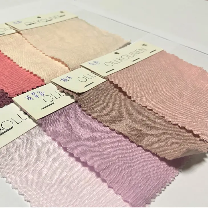 stock lot fabric for clothing 280cm oeko stonewashed pink french European pure flax linen fabric