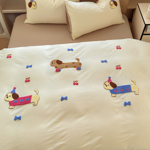 Parure de lit 4 pièces en pur coton brodé style frais et décontracté – Draps, housse de <span class=keywords><strong>couette</strong></span> et taies d'oreiller confortables et respirants - Product Image 4