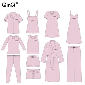 Custom Manufacturers Clothes Women Loungewear Set Comfy Woven Cotton Satin Silk Ribbed Lounge Wear Two Piece Set Women Clothing