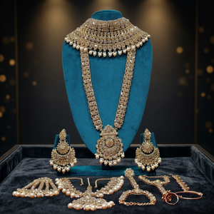Rose Gold Plated Bridal Jewelry <b>Set</b> With Choker Necklace Earrings Maang Tikka And Anklet For Wedding Women D. No.56 - Product Image 2