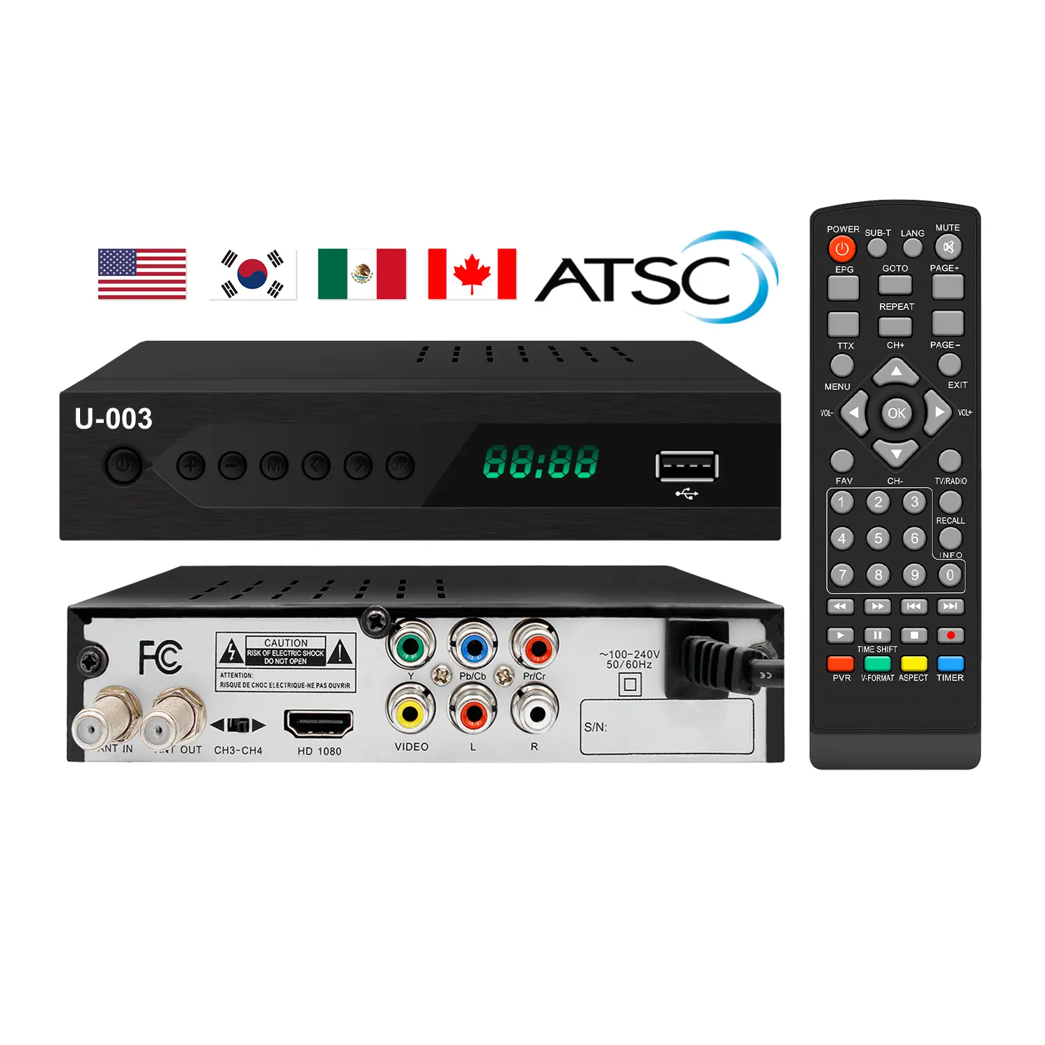 Fábrica Fornecer ATSC Digital TV Tuner Free To Air TV BOX decodificador de tv digital set top box para EUA Canadá México