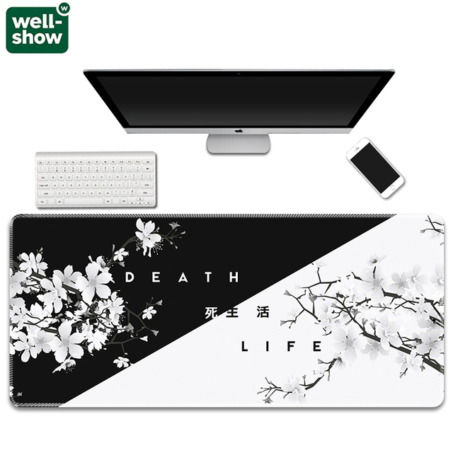 Mouse Pad Cherry Black and White Blossom Gaming Rubber Customized Large Waterproof Black and White Stock Non Slip Mouse Pad
