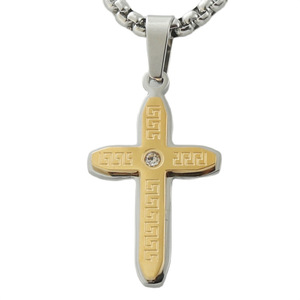 Men's Stainless Steel <b>Cross</b> Pendant Necklace With Crystal Inlay Geometric Design Gift Jewelry 120220 - Product Image 1