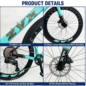 Xe đạp đường trường khí động học toàn carbon Gradient Tiffany Blue 12 tốc độ, tay lái tích hợp, bánh xe carbon sâu, xe đua - Product Image 3