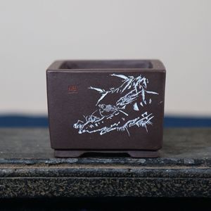 Square Purple Clay Bonsai Pot <b>Handmade</b> Small Carved Chinese Style Suzhou Landscape - Product Image 3