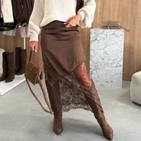 Jupe midi élégante pour femme avec patchwork en dentelle, taille haute, moulante, style crayon, pour occasions formelles et décontractées