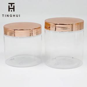 Tarro de Plástico Transparente Redondo Personalizado con Logotipo para Crema Cosmética o Exfoliante, 1oz 2oz 8oz 16oz 4oz, con Tapa Dorada o Rosa - Product Image 1