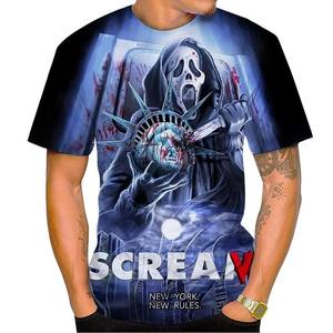 Camiseta con estampado 3D de la película Scream para hombre, manga corta, poliéster, corte regular, diseño de fantasma de terror, moda de verano - Product Image 4