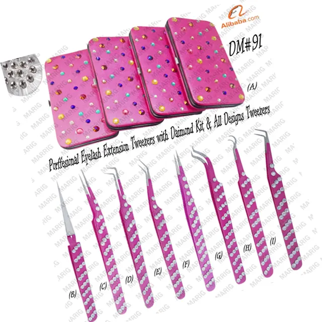 Personalized Best Stainless Steel Eyelash Extension Tweezers with Diamond Kit & Tweezers & All Shape Design
