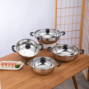Marmite à shabu shabu moderne en acier inoxydable, vente directe d'usine, plat à gratin avec couvercle en verre, compatible <span class=keywords><strong>induction</strong></span>, compatible four, batterie de cuisine 2 pièces - Product Image 1