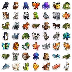 Nuevo Set de 50 Pegatinas de Animales Estilo Pixel, Lindas Pegatinas Cuadradas de Dibujos Animados para Decorar Botellas de Agua y Diarios - Product Image 4