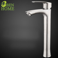 Robinet d'eau chaude et froide en acier inoxydable brossé 304, sans plomb, surélevé, moderne, pour lavabo