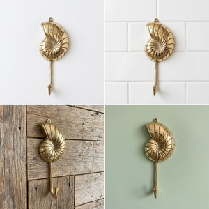El más vendido en Indonesia: Gancho de pared decorativo de latón con forma de concha de Náutilo, resistente al óxido, que ahorra espacio para baño, armario y ropa. - Product Image 2