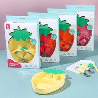 Nouvelle assiette en silicone pour enfants, bol à fraises, fourchette et cuillère en acier inoxydable 304, ensemble de vaisselle, accessoire alimentaire pour bébé