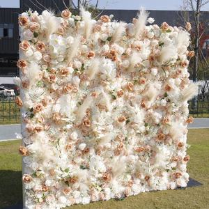KEWEI <span class=keywords><strong>T197</strong></span> Venta caliente Artificial Rosa flor pared seda Pampas hierba lujo boda telón de fondo enrollable - Product Image 2