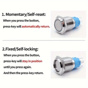 22MM 메탈 IP65 셀프 록킹/리셋 인칭 스타트 버튼 LED 링 라이트 포함 5피트 크로스보더 - Product Image 2