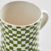 Mug en céramique à motif damier créatif vert et blanc, tasse à café géométrique pour la maison, le bureau ou comme cadeau
