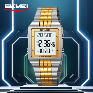 Skmei Digital Watch Men Gold Stainless Steel 30M Water Resistant Square Electronic Watch With Dual Time Display - Product Image 5