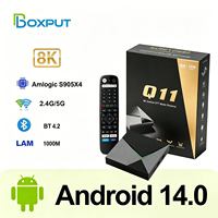 Boîtier TV intelligent Q11 Quad Core Amlogic S905X4 Android 14.0 4 Go 32 Go Résolution 8K Wi-Fi double bande 5G BT 4.2 Télécommande vocale