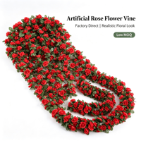 Guirlande de fleurs artificielles en forme de vigne de roses avec feuilles vertes, en soie, pour chemin de table de mariage, décoration de fête de Noël