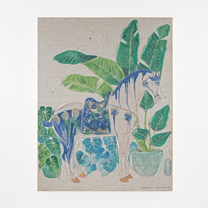 CUADRO EN LONA DE PLANTAS CON MARCO DE HOJAS DE ORO 85X110CM GROSOR 5CM - Product Image 1