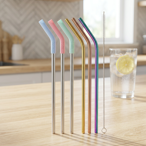 Modern <b>Metal</b> Drinking <b>Straws</b> 6-Pack Reusable Bar Accessories Multicolor Set - Product Image 3