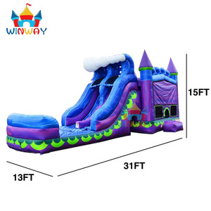 Château gonflable commercial Thème Sirène avec toboggan double piste et zone de saut, toboggan personnalisé pour fêtes - Product Image 2