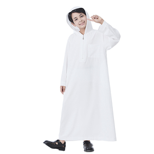 Oriente Medio poliéster islámico niños Thobe Thawb Color sólido manga larga <span class=keywords><strong>cremallera</strong></span> Sudadera con capucha Abaya <span class=keywords><strong>Bata</strong></span> para niños étnicos musulmanes árabes - Product Image 3