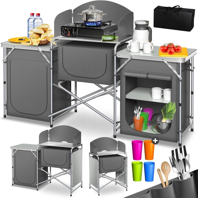 YILU Folding Cooking Table Outdoor Camping Foldable Picnic Kitchen Station Aluminum Camping Kitchen Station with Storage