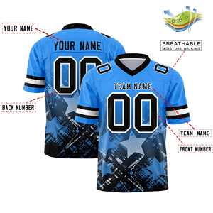 Maillot de football personnalisé bleu clair et noir avec dégradé d'étoiles - Product Image 2