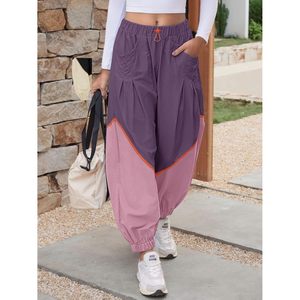 Pantalon large décontracté Fisoew pour femme, taille élastique, blocs de couleur, coupe ample, avec poches, style printemps - Product Image 2