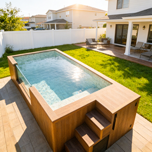 สระว่ายน้ำไฟเบอร์กลาสขนาดเล็กสุดหรู พร้อมหน้าต่างกระจกและอ่างสปาสำหรับเด็ก สีสันปรับแต่งได้ รับประกันสามปี - Product Image 5