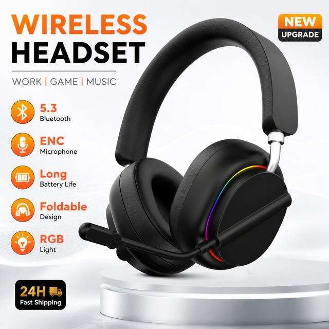 Wireless Gaming Headsets Mic for 5.4 High Delay Comfortable Earpads RGB Over-Ear Aviation Digital Display ANC Mobile Phone