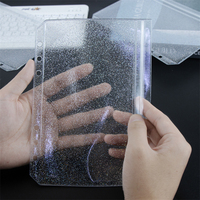Pochette à fermeture éclair plate en PVC transparent scintillant à 2 poches pour classeurs A5, A6, A7, avec une pochette latérale sans fermeture éclair pour espèces