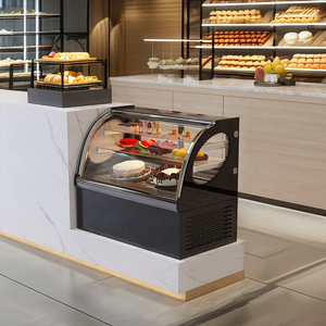 Cửa duy nhất 220V đá cẩm thạch cong bánh thủy tinh Bánh Mì Bánh Ngọt hiển thị mát dẫn mở loại tủ lạnh máy làm lạnh Tủ máy nén - Product Image 6