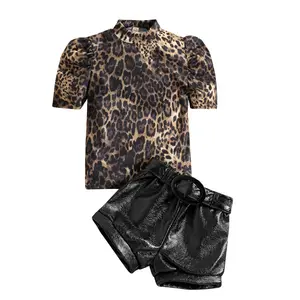 P00413 2023 गर्मियों में गर्म बिक्री कपास शीर्ष टी शर्ट + crinkle lederhosen के साथ बेल्ट महिलाओं के लिए सूट