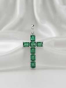 14KT Gold Emerald Cut Octagon <b>Cross</b> Charm <b>Pendant</b> with Lab Grown Emerald IGI Certified for Women & Children - Product Image 5