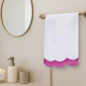 Magenta Border Linen Guest <b>Towel</b>, Decorative Trim <b>Hand</b> <b>Towel</b>, Absorbent Linen Cotton Bathroom <b>Kitchen</b> Decor - Product Image 1