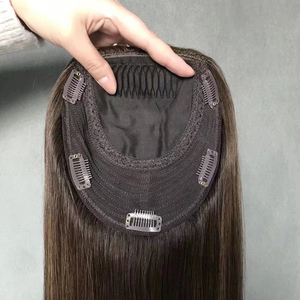 Postizo <span class=keywords><strong>de</strong></span> Cabello Humano Virgen Europeo 100%, Sin Pegamento, Base <span class=keywords><strong>de</strong></span> Seda 6x7, con Clip, Raíz Marrón con Balayage Rubio - Product Image 1