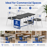 Ensemble de table à manger moderne et durable avec plateau en bois et structure en fer, mobilier de restaurant pour hôtels et centres commerciaux, utilisation en intérieur