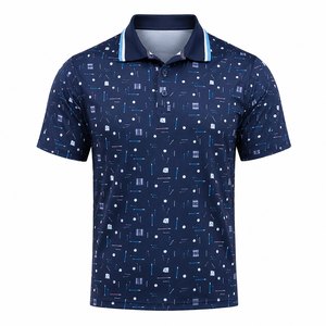 Polo de Golf Personalizado con Estampado Geométrico Azul Marino para Hombre, Ropa de Golf de Alto Rendimiento con Absorción de Humedad y Elasticidad, Marca Privada OEM ODM - Product Image 5