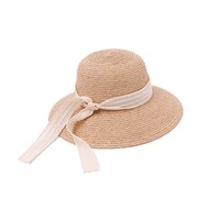 Topi Jerami Rafia Wanita dengan Pita Prancis, Bernapas, Melindungi dari Sinar Matahari, Cocok untuk Liburan Musim Panas di Pantai, Model Topi Nelayan