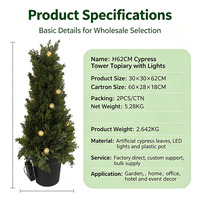 Künstlicher Zypressen-Pyramidenbaum mit LED-Beleuchtung H62cm Künstliche Grüne Topfpflanze für Zuhause Weihnachten Party Garten Veranda Dekoration