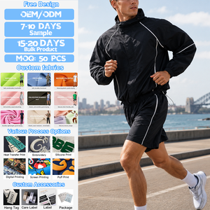 Tute da ginnastica leggere e traspiranti in nylon da <span class=keywords><strong>uomo</strong></span>, personalizzabili con stampa riflettente 3M, giacca a vento <span class=keywords><strong>sportiva</strong></span> e pantaloncini, set da jogging - Product Image 1
