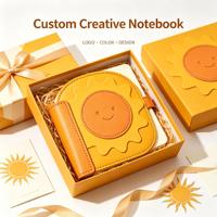 Carnet en cuir PU personnalisé en forme de soleil souriant, couverture créative de dessin animé, journal avec logo personnalisé, carnet en cuir PU OEM ODM