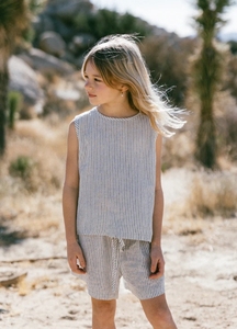 Set estivo da <span class=keywords><strong>bambina</strong></span> a righe in lino e cotone senza maniche con cravatta e pantaloncini con coulisse completo da 2 pezzi - Product Image 4