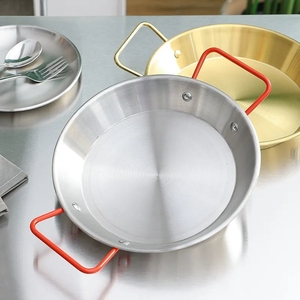 Sartén Redonda Plana de Acero Inoxidable 304 con Doble Asa, Sartén para Paella, Plancha para Barbacoa Coreana, Utensilios de Cocina con Acabado Dorado Pulido - Product Image 1