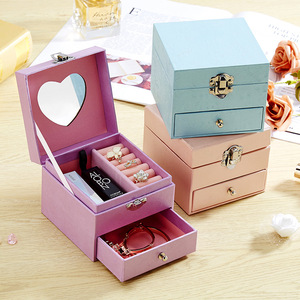 Boîte de rangement pour bijoux exquise, boîte à bijoux multifonctionnelle créative avec miroir, vente en gros de boîtes à bijoux compactes - Product Image 1