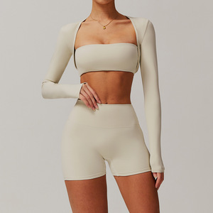 Ensemble de yoga sportif taille haute, short et haut à manches longues, tenue de sport pour femme, vêtements de fitness, collection yoga - Grande Vente - Product Image 3